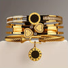 3-Pack Women's 18K Gold-Plated 304 Stainless Steel Bracelet Set Roman Numeral Bangle and Heart Rhinestone