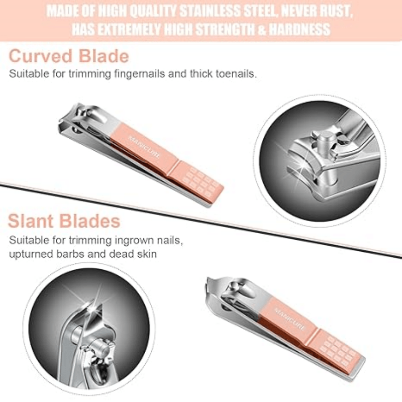 Professional Manicure & Pedicure Set — Stainless Steel Nail Clippers, Cuticle Tools, Ear Scoops & Foot Care Kit with Portable Storage Case — Home Spa Gift for Women