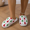 Christmas Plush Slippers – Unisex Holiday House Shoes with Tree & Star Pattern, Plush Lining & TPR Sole (Red/Green/White)