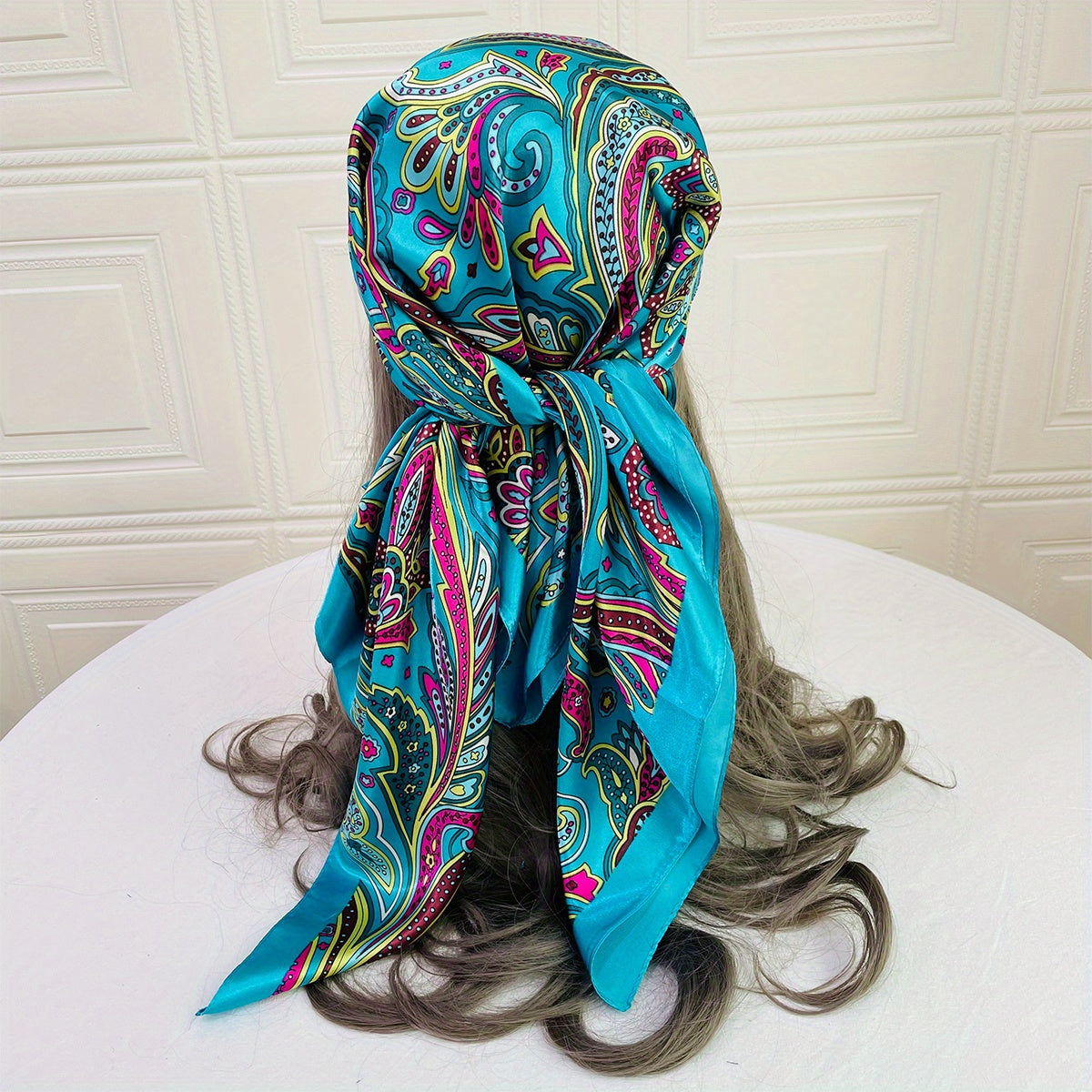 Boho Paisley Square Scarf 90 cm (35.4 in), 100% Polyester Decorative Shawl for Women, Machine Washable Versatile Wrap