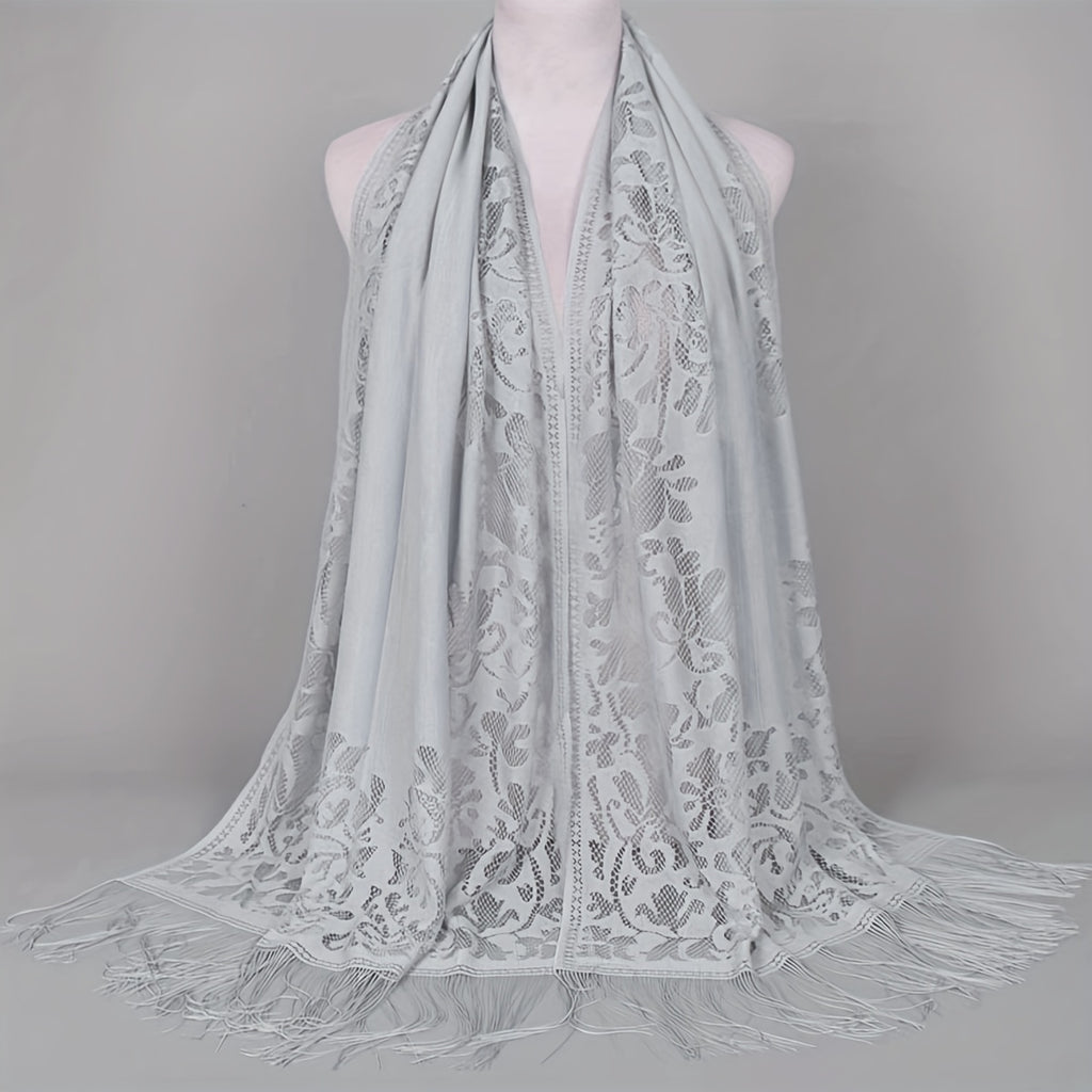 Floral Lace Tassel Scarf Shawl for Women - Bridal Mesh Fringe Wrap for Wedding & Evening