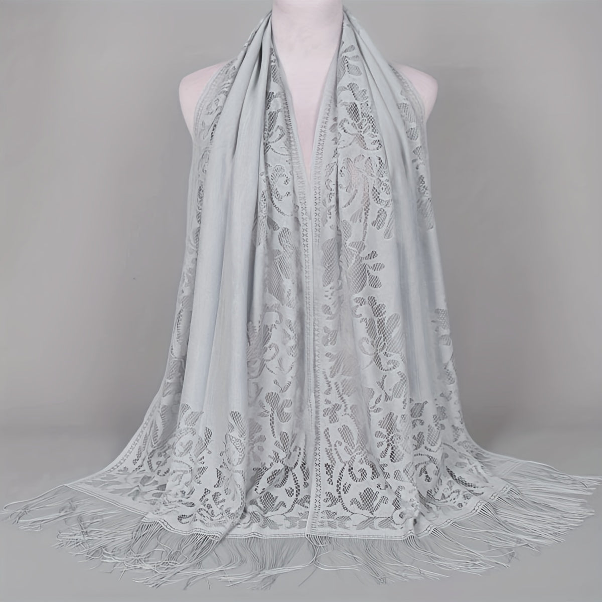 Floral Lace Tassel Scarf Shawl for Women - Bridal Mesh Fringe Wrap for Wedding & Evening