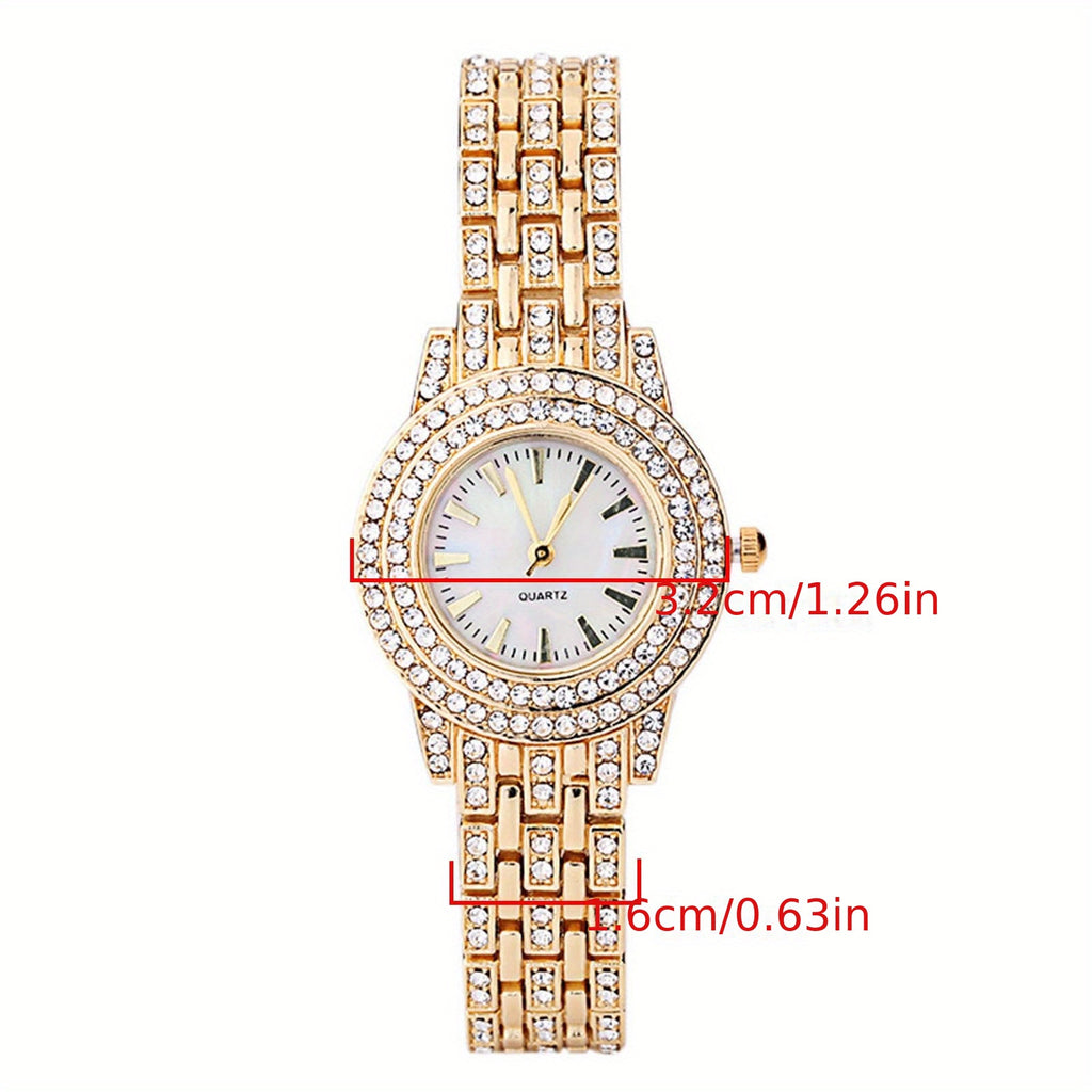 Elegant Women's Rhinestone-Embellished Alloy Watch with Star Charm Bracelet – Round Mechanical Fashion Watch