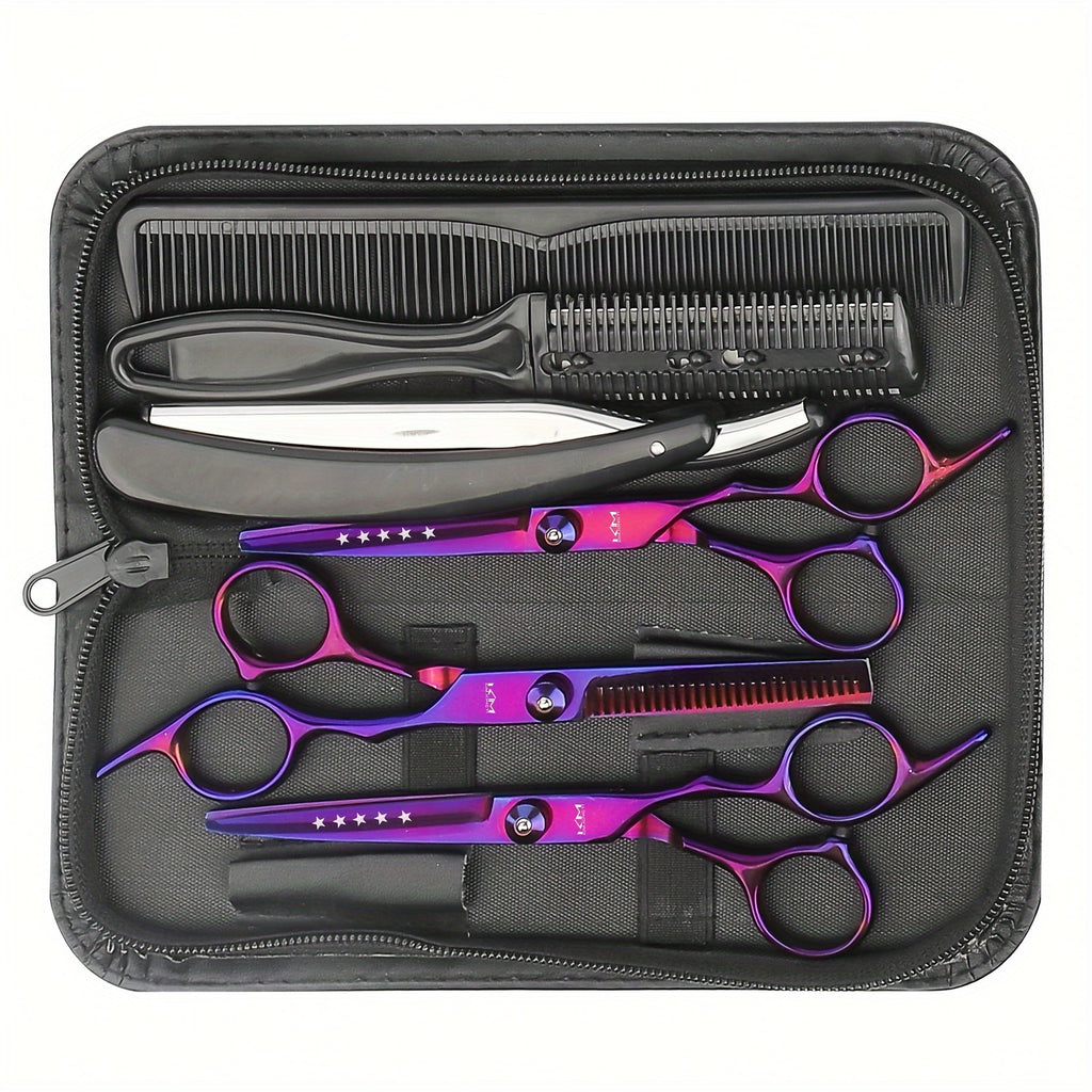 7-Piece Professional Hair Clipper & Thinning Scissors Set — Salon Mixing Shears, Razor & Accessories