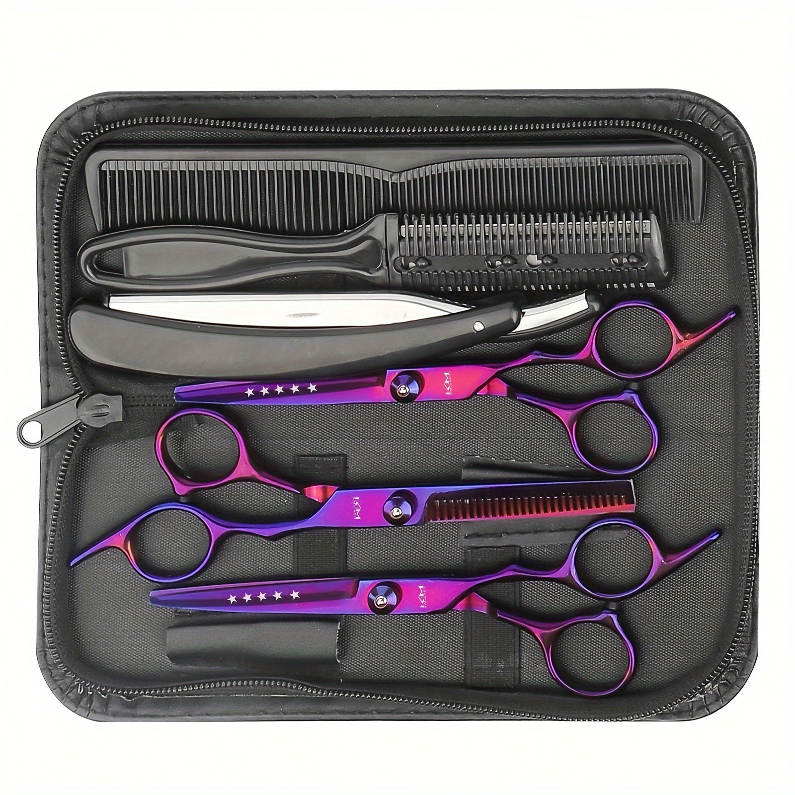 7-Piece Professional Hair Clipper & Thinning Scissors Set — Salon Mixing Shears, Razor & Accessories