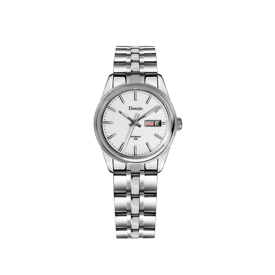 Deesio Women's Stainless Steel Mechanical Automatic Watch, Chain Link Bracelet Business Casual Wristwatch, Gift for Her