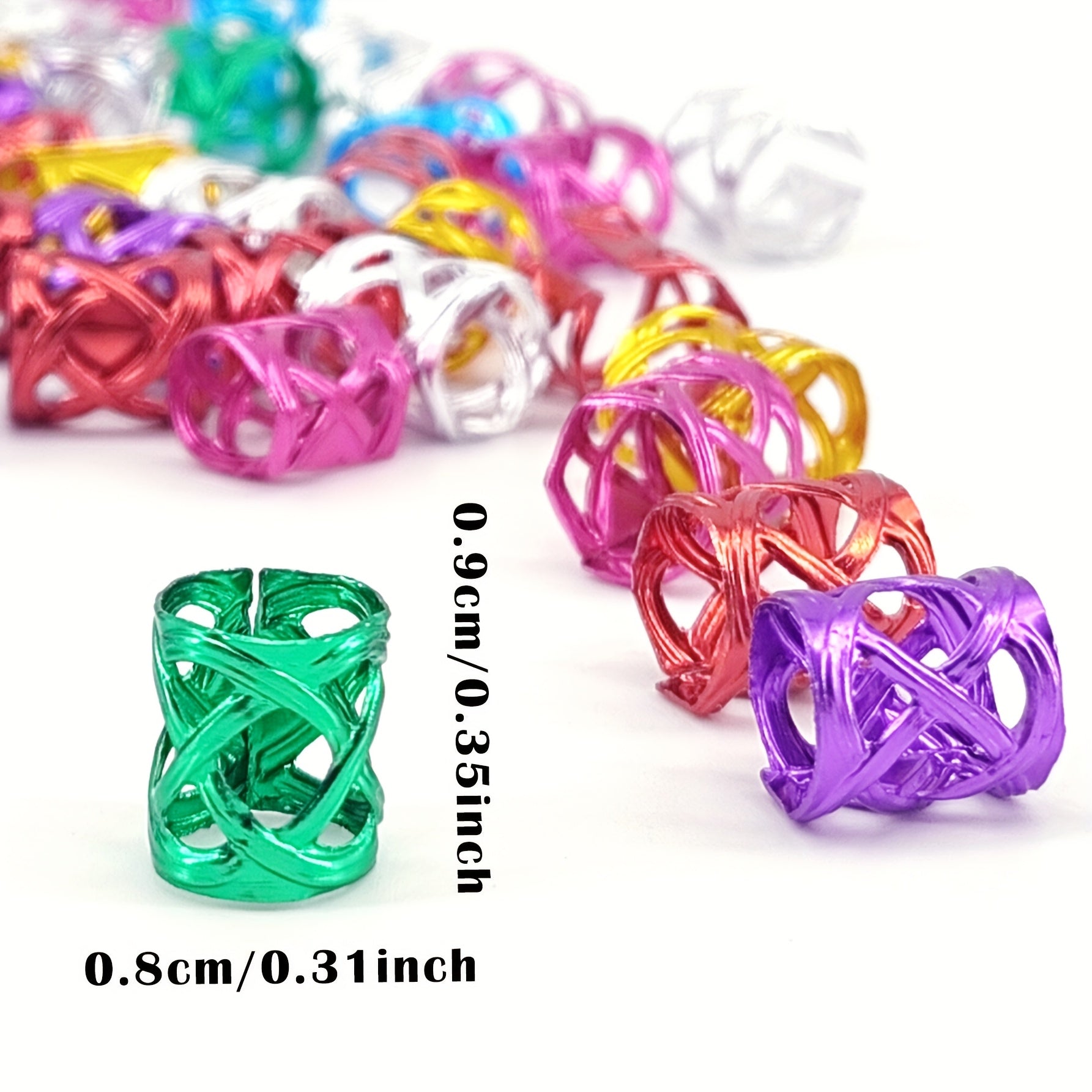 100-Pack Multicolor Adjustable Metal Hair Cuffs for Braids & Dreadlocks - Geometric Boho Hair Jewelry