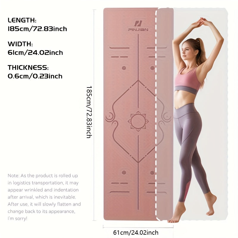 Non-Slip TPE Yoga Mat 0.6 cm (0.24 in) Thick with Carry Strap & Storage Bag – Gray for Yoga, Pilates & Gym