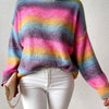 Plus Size Ombre Crew Neck Sweater – 100% Acrylic Knit Pullover, Slight Stretch Casual Top for Fall/Winter