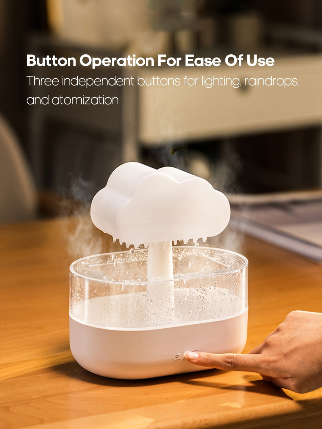 Raindrop Aroma Diffuser with Colorful LED Night Light – USB Rain Cloud Humidifier & Essential Oil Diffuser for Desktop (10–20 m² / 107–215 ft²)