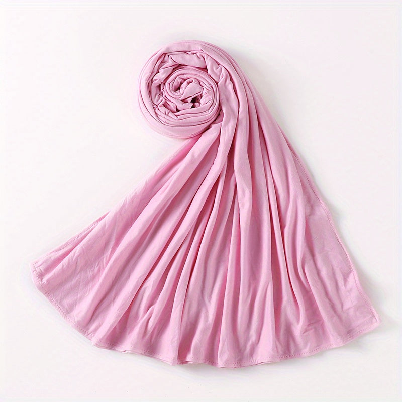 Long Jersey Hijab - Lightweight Breathable Solid Scarf, Windproof Elegant Shawl for Women