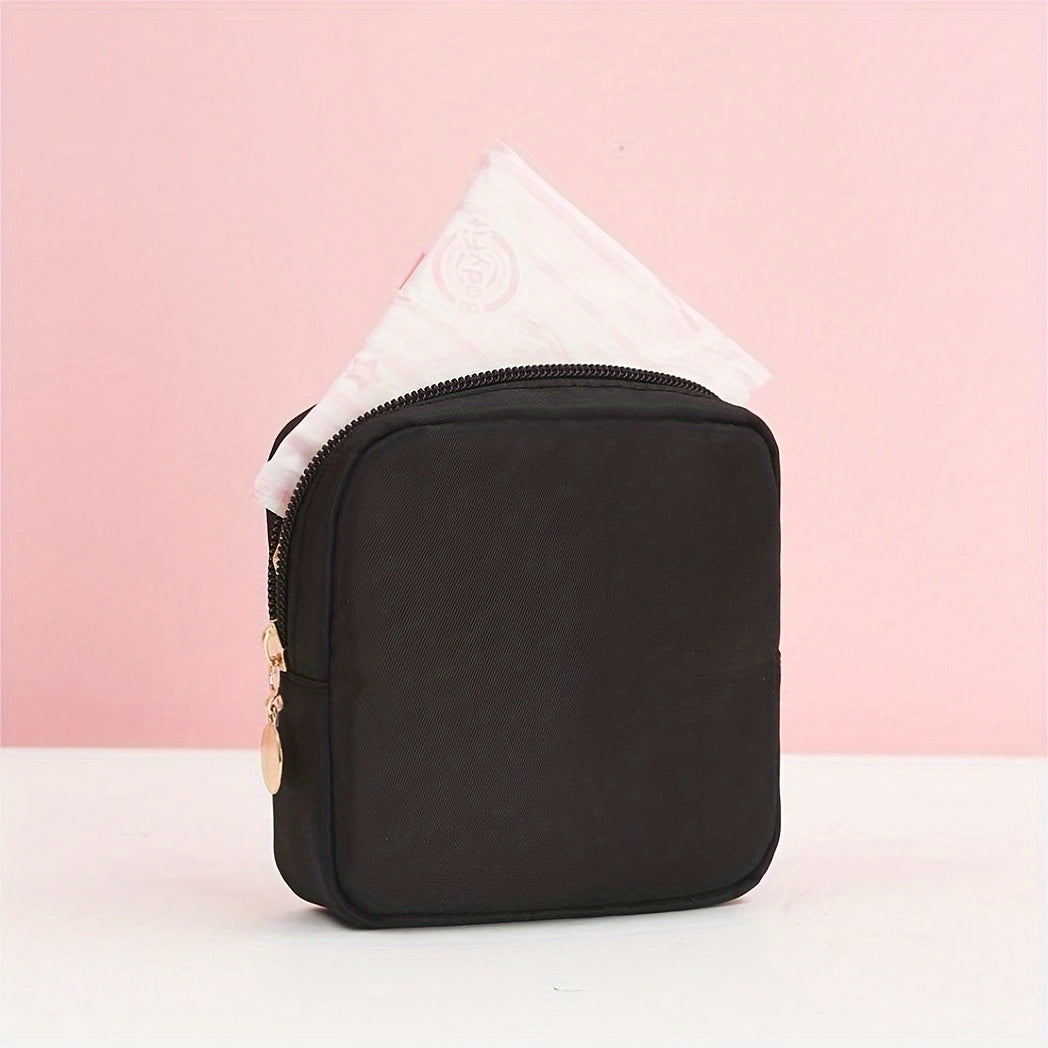 Solid Color Mini Makeup Bag – Portable Zipper Cosmetic Pouch & Sanitary Napkin Storage Clutch for Women