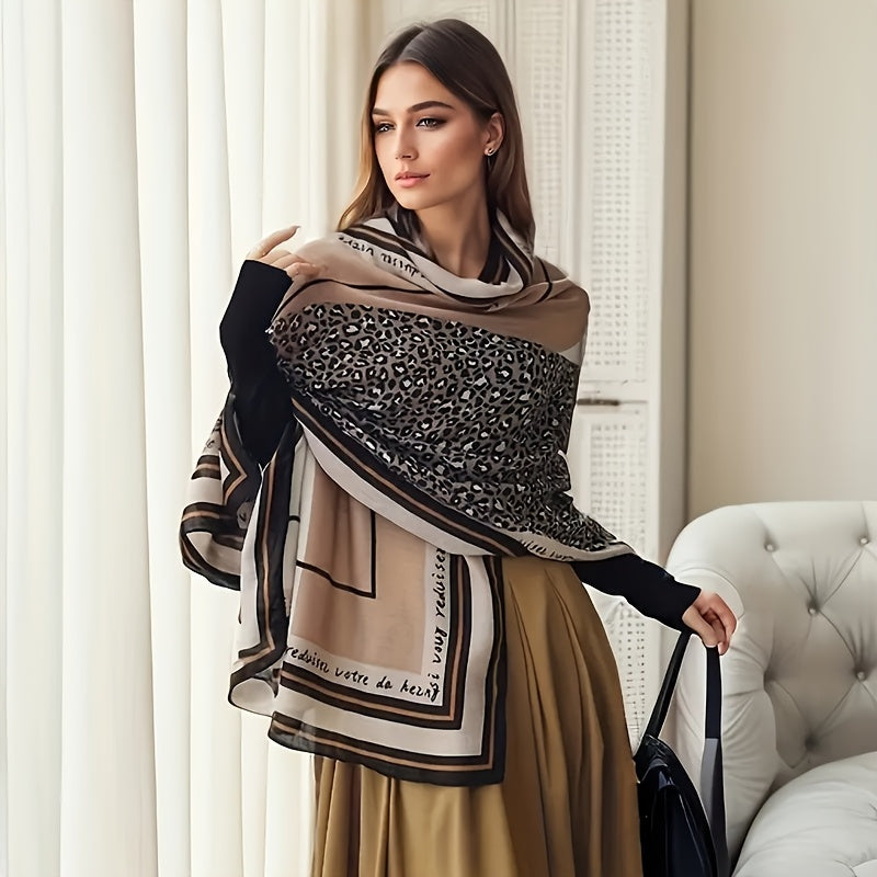 Women's Bohemian Winter Scarf Shawl - Embroidered Neck Wrap & Shoulder Cover, Lightweight Polyester (Beige, Black, White, Gray)