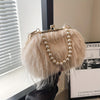 Fluffy Faux Fur Pearl-Handle Evening Clutch — Winter Party & Valentine’s Day Bag for Women (Phone & Coins)