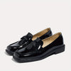 Women's Glossy Square-Toe Slip-On Loafers – Patent Synthetic Low-Top Dress Shoes for Office & Casual Wear