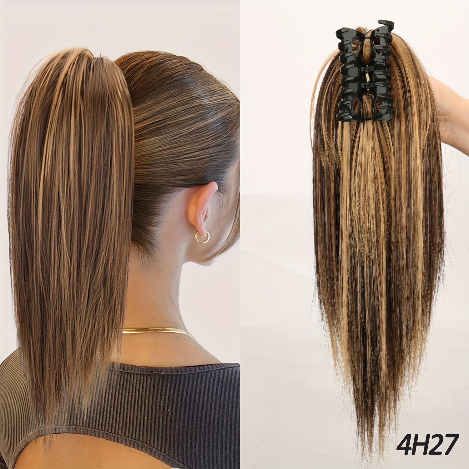 16-Inch (40 cm) Messy Short Straight Clip-In Ponytail Extension with Claw Clip - Synthetic Natural Look for Women