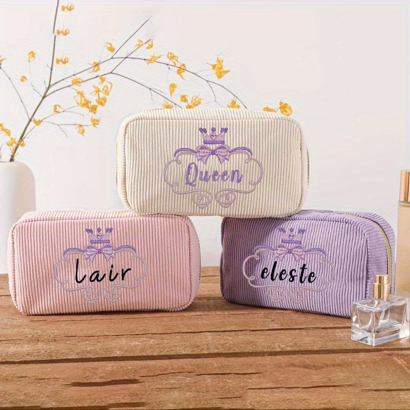 Personalized Embroidered Flower Basket Makeup Bag – Custom Name Travel Cosmetic Pouch, Bridesmaid & Valentine's Gift