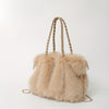 Plush Faux Fur Fox Bucket Bag – Beige Winter Shoulder Handbag with Gold-Tone Hardware, Luxury Gift