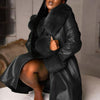 Plus Size Women's Purple PU Leather Coat with Faux Fur Collar & Lapel — Long Oversized Winter Jacket, Gold Zipper, Machine Washable