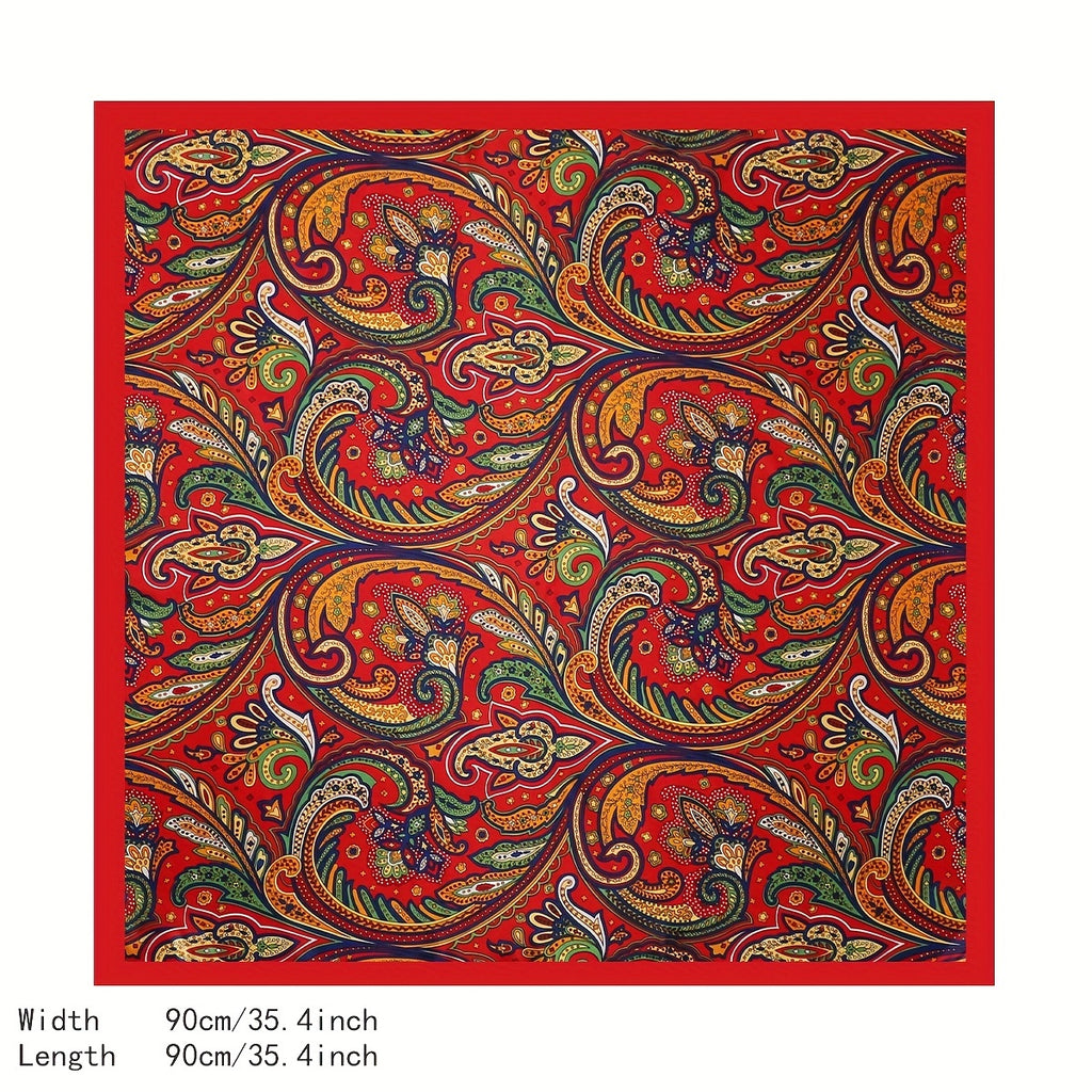 Boho Paisley Square Scarf 90 cm (35.4 in), 100% Polyester Decorative Shawl for Women, Machine Washable Versatile Wrap