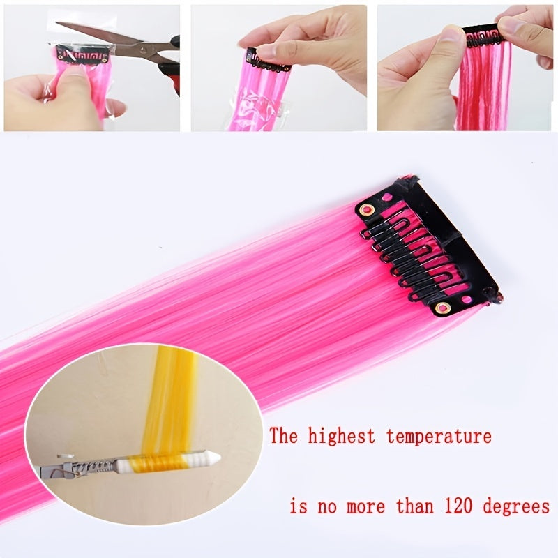 10-Pack 18-Inch (45 cm) Clip-In Hair Extensions — Straight Multicolor Highlights, Heat-Resistant Synthetic Clip-On Strands