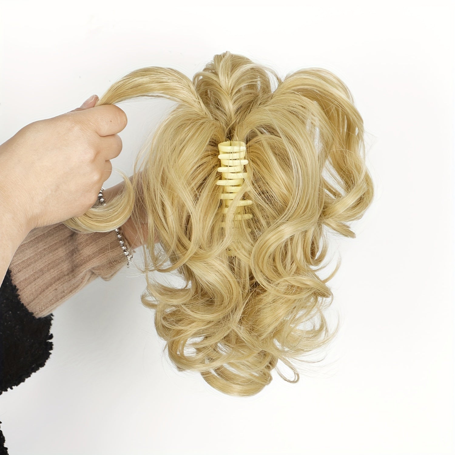 Wavy Short Clip-In Ponytail for Women - Voluminous Clip-In Bun with Adjustable Wires, Heat-Resistant Fiber