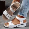 Women's Beige Wedge Sandals - Open Toe Platform Strappy Sandals with Adjustable Ankle Strap, Perforated Breathable Design