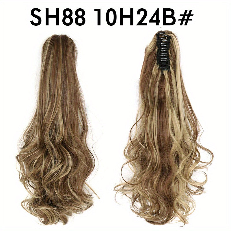 22-Inch (56 cm) Long Wavy Clip-In Ponytail Extension — Synthetic Claw Clip Hair Piece for Women