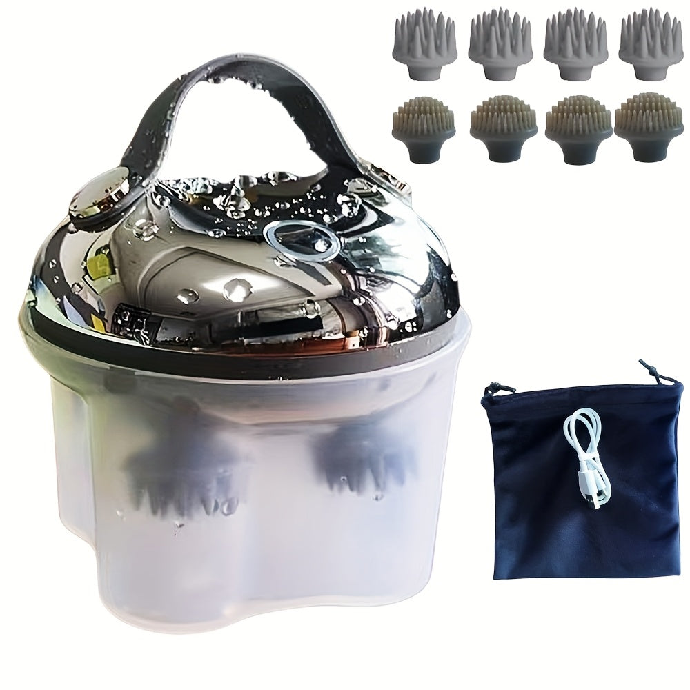 USB Rechargeable Hanging Rope Scalp Massager – 5-in-1 Kneading, 96 Massage Nodes, Handheld Portable Head Scratcher & Deep Hair Cleaner, Silvery