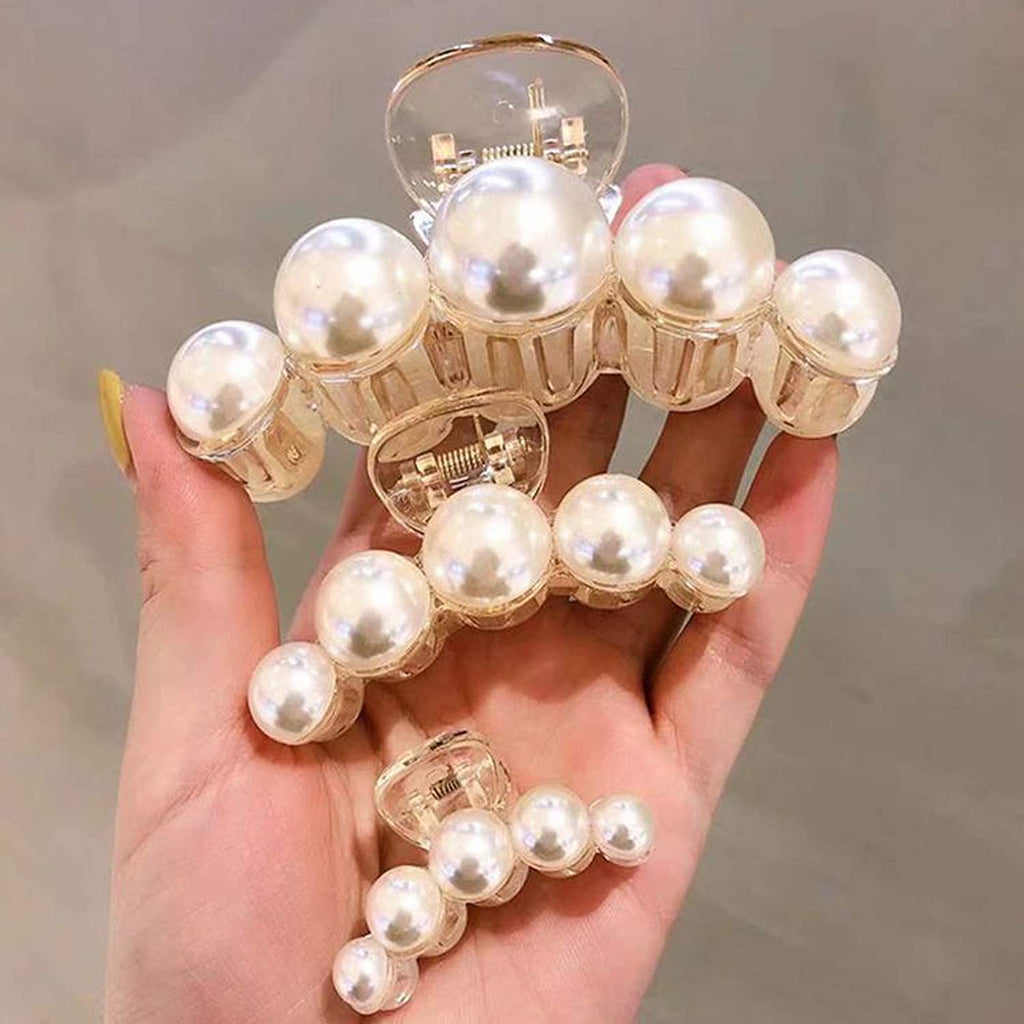 4-Pack Elegant Pearl Hair Clips for Women – Medium Strong-Grip Plastic Hairpins
