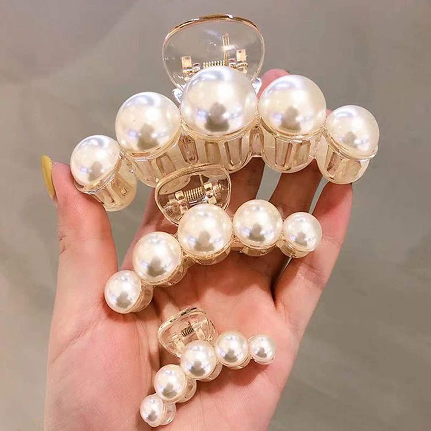 4-Pack Elegant Pearl Hair Clips for Women – Medium Strong-Grip Plastic Hairpins