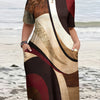 Plus Size Oversized Tunic Dress - Marbled Block Print A-Line with Pockets, Round Neck Short Sleeve, Machine Washable
