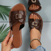 Women's Large-Size Open-Toe Hollow Flat Slip-On Sandals Comfortable Casual Beach & Outdoor Shoes