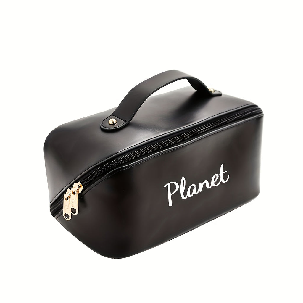 Embroidered Personalized Large Capacity Makeup Bag - Travel Toiletry Organizer with Zipper & Top Handle (Black, Brown, Pink)