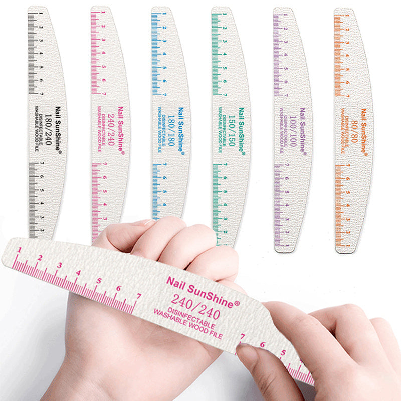 10-Pack Half-Moon Nail Files & Buffers – 80/100/150/180/240 Grit – Birch Wood Sandpaper for Manicure & Pedicure