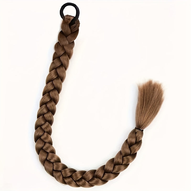 Box Braided Long Ponytail Extension for Women – Synthetic High-Temp Fiber with Elastic Hair Tie