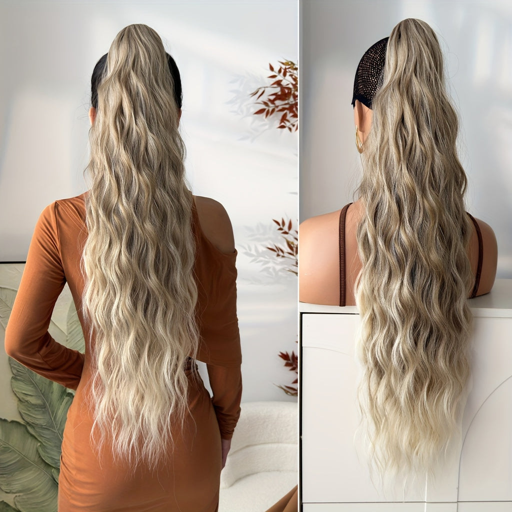 28-Inch (71 cm) Heat-Resistant Clip-In Water Wave Ponytail Extension - Synthetic Ombre Hairpiece (Blonde/Brown/Black/Red/Dark Brown) for Women & Girls