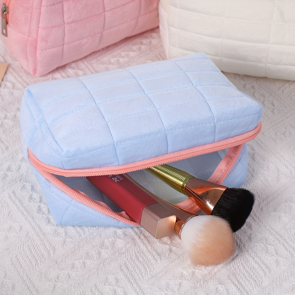 Chic Minimalist Large-Capacity Cosmetic Bag for Women and Students, Polyester Travel Makeup Pouch Organizer