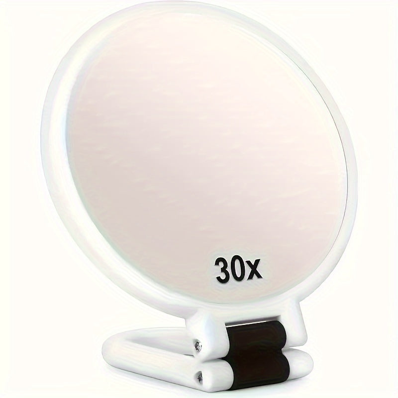 30X/1X Dual-Sided Magnifying Makeup Mirror, 360° Adjustable Stand, Portable Travel Mirror, Green Frame White Oval