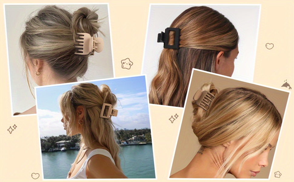 Medium 1.6 in (4.1 cm) Matte Rectangle Double-Row Hair Claw Clips for Thin to Medium Fine Hair – Non-Slip Jaw, Smooth Grip, 4-Pack or 8-Pack