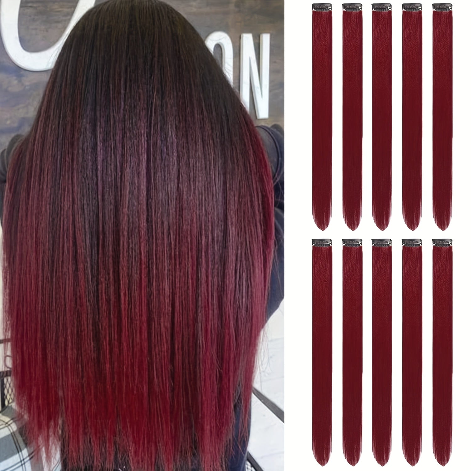 10-Pack 18-Inch (45 cm) Clip-In Hair Extensions — Straight Multicolor Highlights, Heat-Resistant Synthetic Clip-On Strands