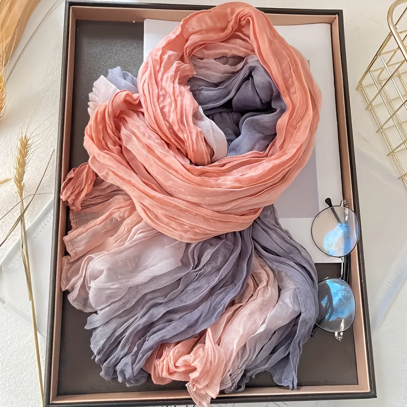 Women's Gradient Scarf Pastel Pink to Purple Ombre Lightweight Woven Wrap Boho Elegant Shawl for Casual & Formal Outfits