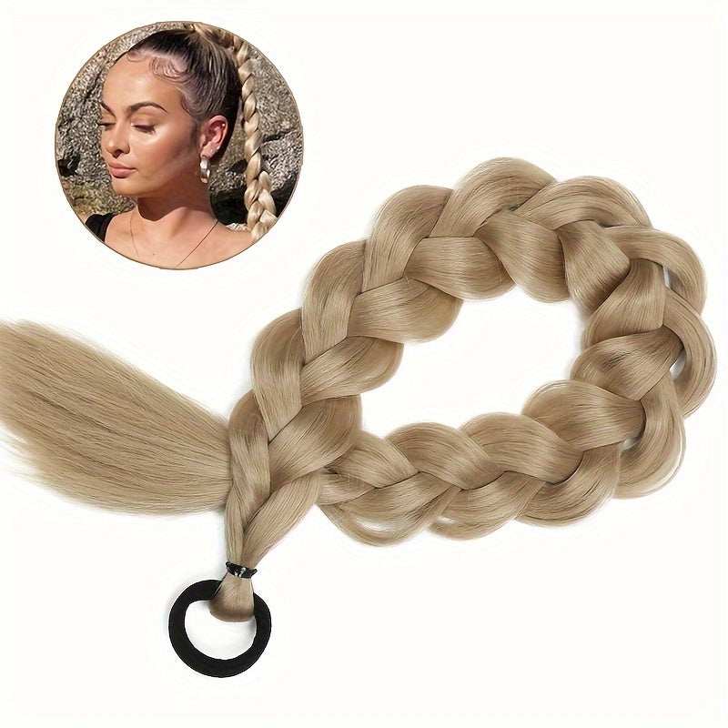 24-Inch (61 cm) Blonde Braided Ponytail Extension with Elastic Band - Heat-Resistant Synthetic Hair
