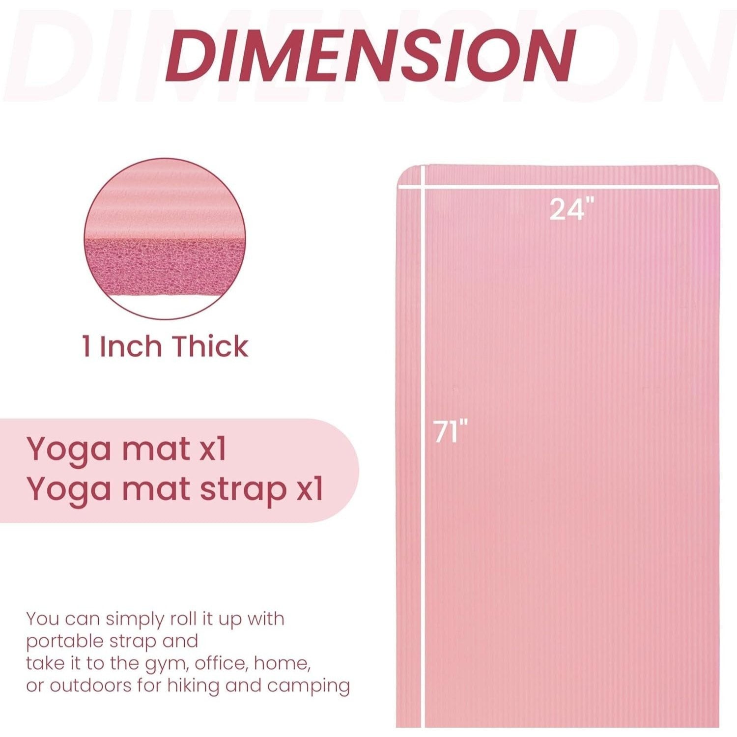 BalanceFrom 1" (25 mm) Extra Thick Yoga Mat - 71 in x 24 in (180 x 61 cm) High-Density Non-Slip Pilates & Exercise Mat with Carry Strap