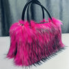 Luxury Faux Fur Top-Handle Handbag, Plush Furry Purse with Glitter Detail & Fixed Shoulder Strap