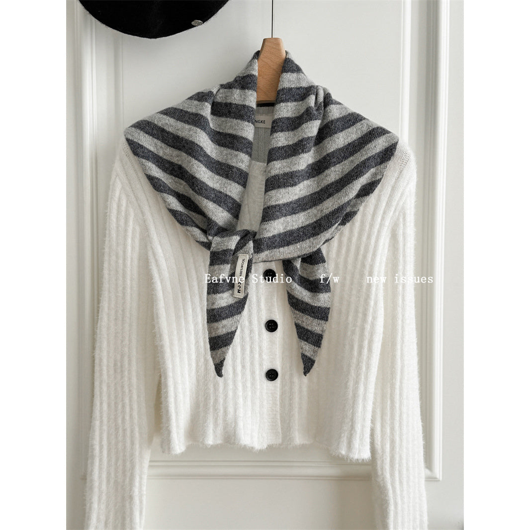 Women's Luxury 100% Wool Triangle Shawl Scarf - Brown Elegant Knit Neck Wrap, Headband & Face Cover for Winter, Office & Party