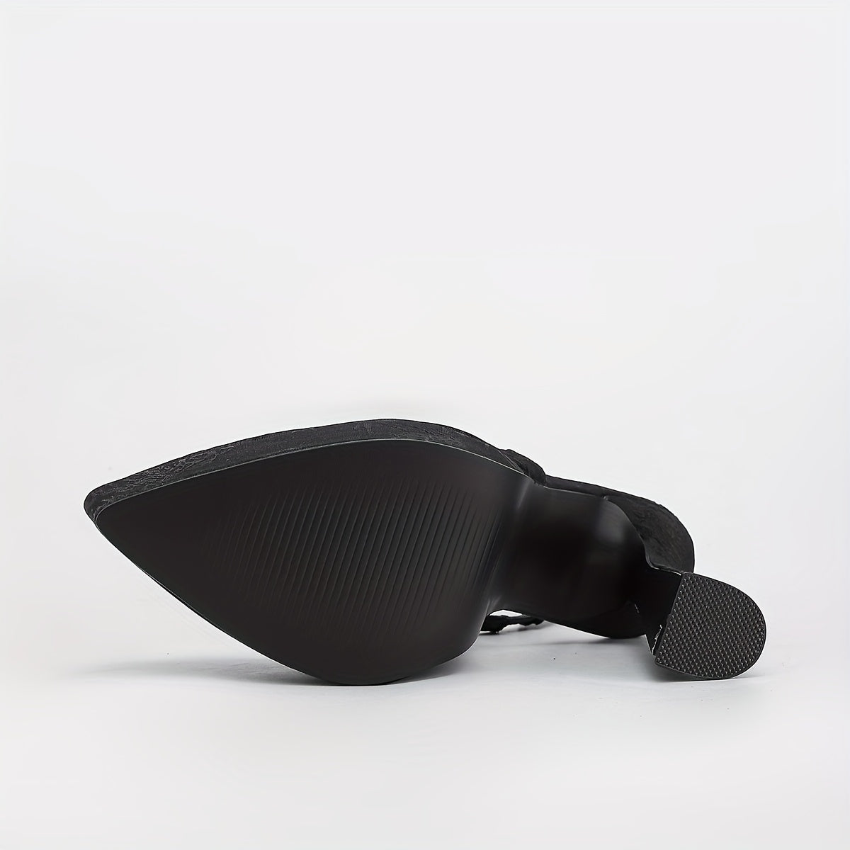 Women's Embroidered Pointed-Toe Block Heel Sandals, Thick Platform, Bungee Closure, Breathable Fabric Upper - Black Dress Heels