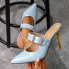 Vacation-Ready Pointed Toe Mary-Jane Stiletto Sandals with Silvery Buckle — 10 cm (4 in) Heel