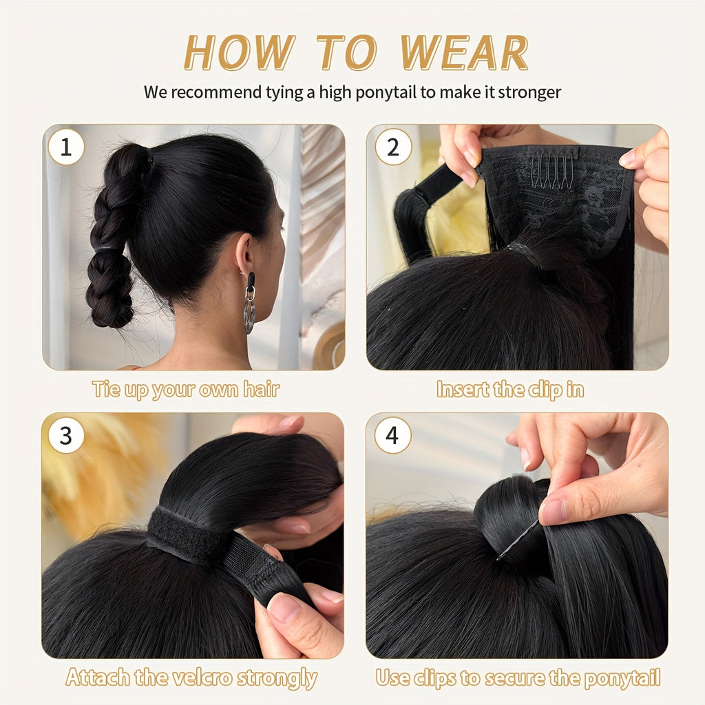 24-inch (61 cm) Body Wave Clip-In Ponytail Extension - Heat-Resistant Synthetic Hairpiece, Easy Secure Clip for Women & Girls