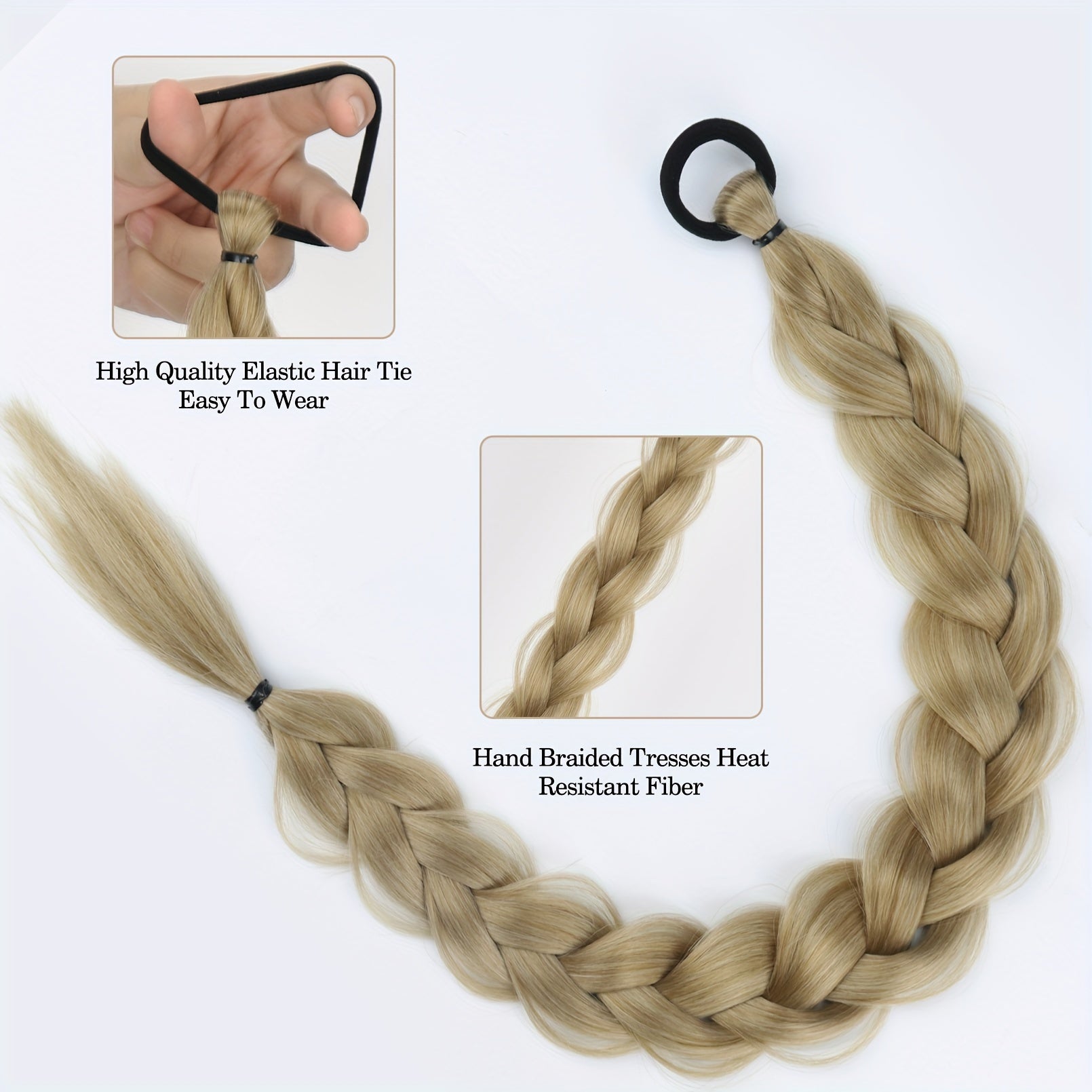 Long Braided Ponytail Extension with Elastic Tie - Heat-Resistant Synthetic Hair for Women, Wrap-Around Ponytail for Daily & Party